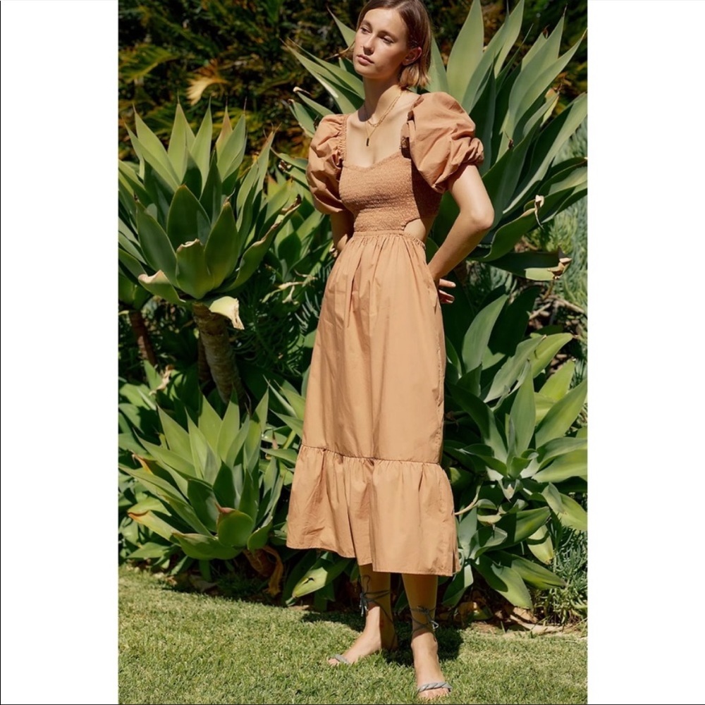 Faithfull Smocked Cut Out Midi Dress